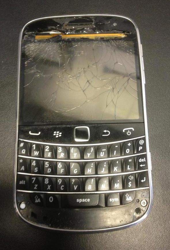 Blackberry 9930 with a shattered screen