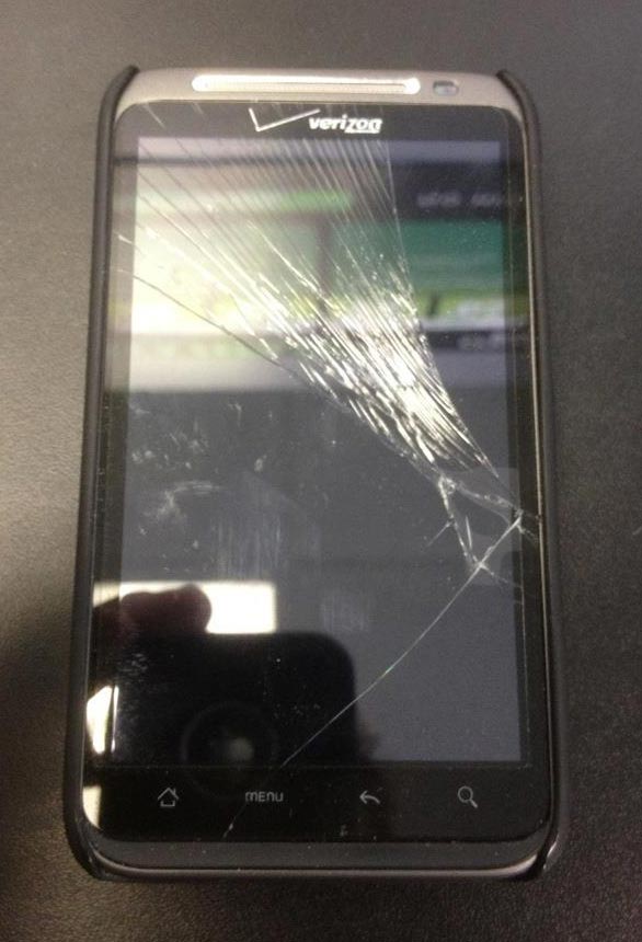 HTC Thunderbolt phone with cracked screen