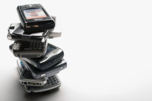 Stack of old mobile phones