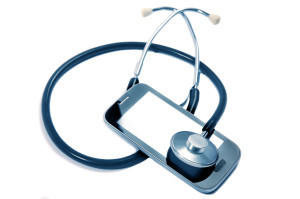 medical stethoscope on mobile phone